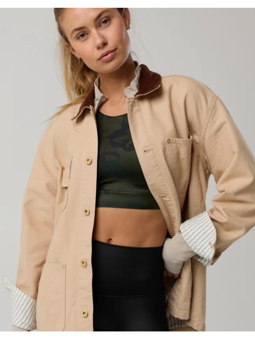 aerie American Eagle Barn Chore Jacket with Brown Corduroy Collar